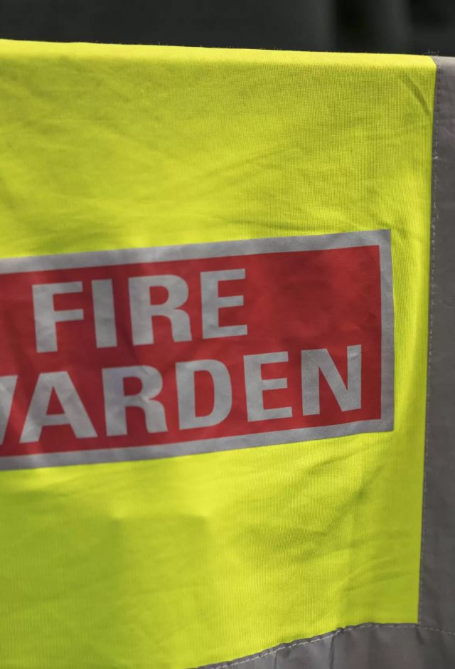 close up of fire warden safety jacket